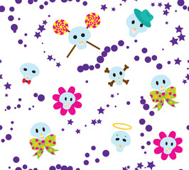 seamless pattern of colourful halloween skull