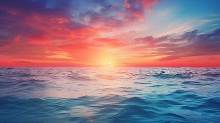 Naklejka na ściany i meble blurred defocused sunset sky and ocean nature background