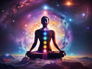 Universe, cosmos, chakras, prana, the mind of God, and spirituality for Meditation background. 