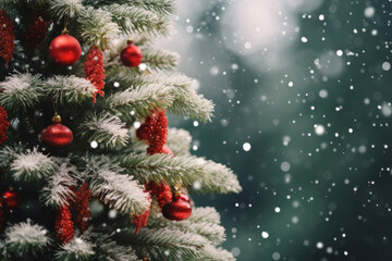 Obraz na płótnie Canvas Christmas tree with snow close up