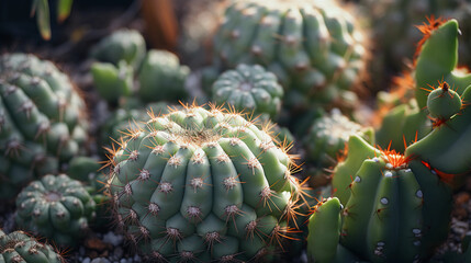 Peyote Cactus Elegance. Elegantly blooming Peyote Cactus Lophophora williamsii adding grace to a spring garden landscape. Generative ai - obrazy, fototapety, plakaty
