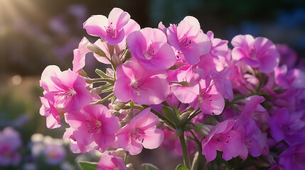 Fototapeta premium Matthiola Garden Beauty. Beauty of Matthiola flowers captured against a photorealistic spring garden backdrop. Generative ai