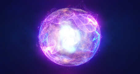 Abstract energy sphere with glowing bright particles energy scientific futuristic hi-tech background