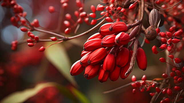 Yopo Seeds Garden Tranquility. Tranquil scene featuring Yopo Seeds (Anadenanthera peregrina) amidst serene spring garden surroundings. Generative ai