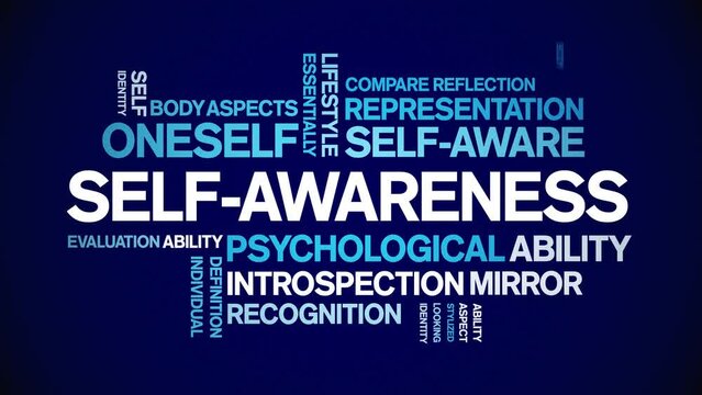 Self-Awareness  animated tag word cloud;text design animation kinetic typography seamless loop.