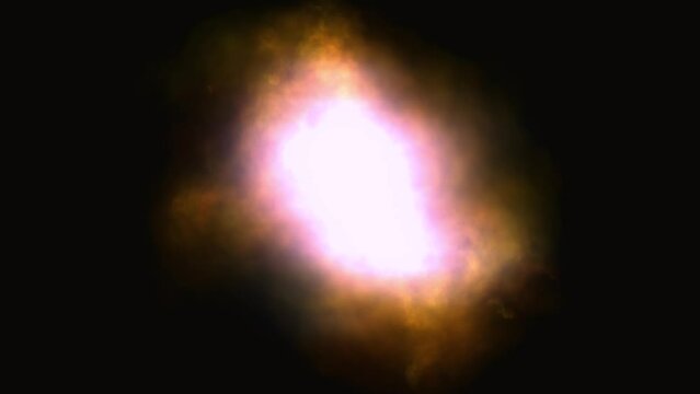 Large flare that fades and ends with dissipating dust cloud.