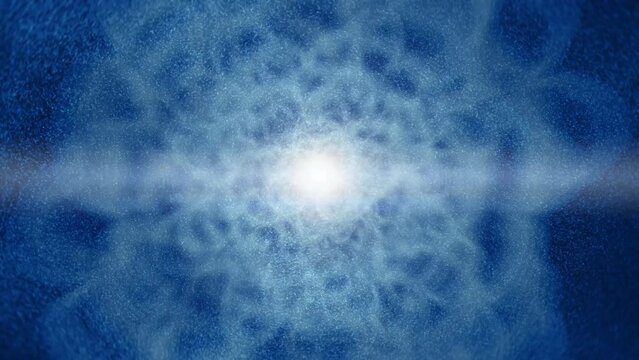 Pulsating flare emanating tunnel field simulation with flickering glowing core against particular foreground.