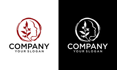 green spring tree with female face and roots on white background, vector, Abstract Human tree logo. Unique Tree Vector illustration with circle and abstract woman shape.