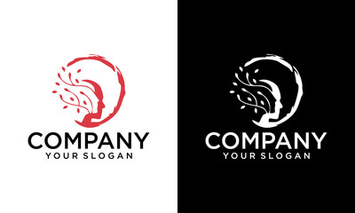 Obraz premium green spring tree with female face and roots on white background, vector, Abstract Human tree logo. Unique Tree Vector illustration with circle and abstract woman shape.