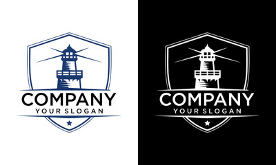 Lighthouse shield logo vector illustration symbol icon badge