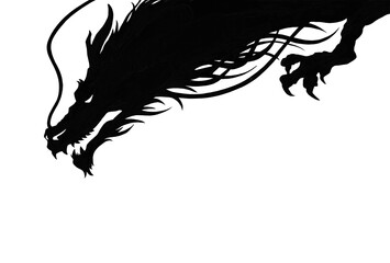 横向きでかっこいい龍のシルエットイラスト（黒色）