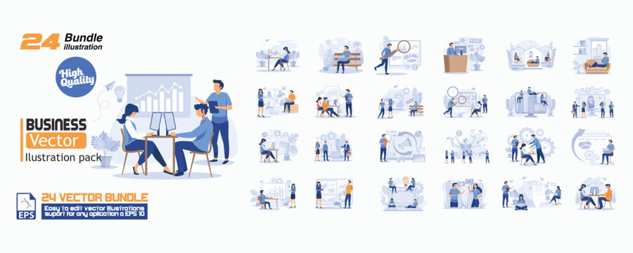 Business vector concept illustration, collection of male and female business people scenes in the business vector scene. mega set flat vector modern illustration