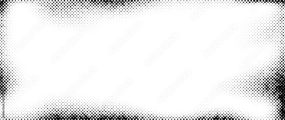 Poster halftone faded gradient texture. grunge dirty speckles and spots background frame. white and black s