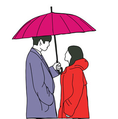 Illustration vector of a man trying to protect his woman from the heavy rain with an umbrella. Inspired by one of the famous Korean drama scenes.
