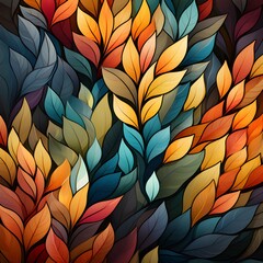 Geometric autumn leaves seamless pattern illustration Generative AI