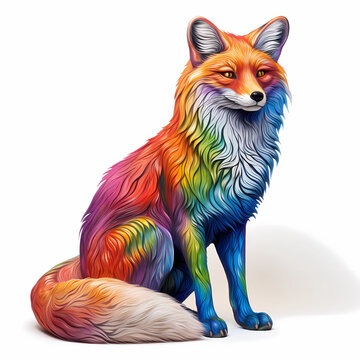 fox rainbow color white background