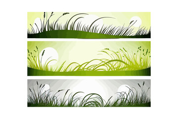 Set of horizontal banners of wavy meadow silhouettes. Vector illustration design.