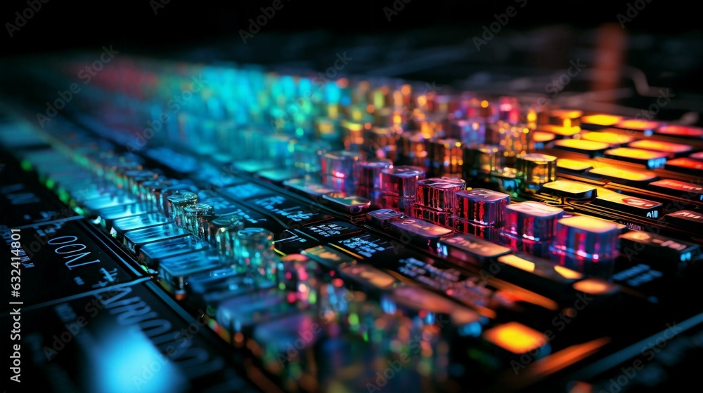 Poster computer futuristic high tech circuit board with microcircuits and electronic chips with transistors