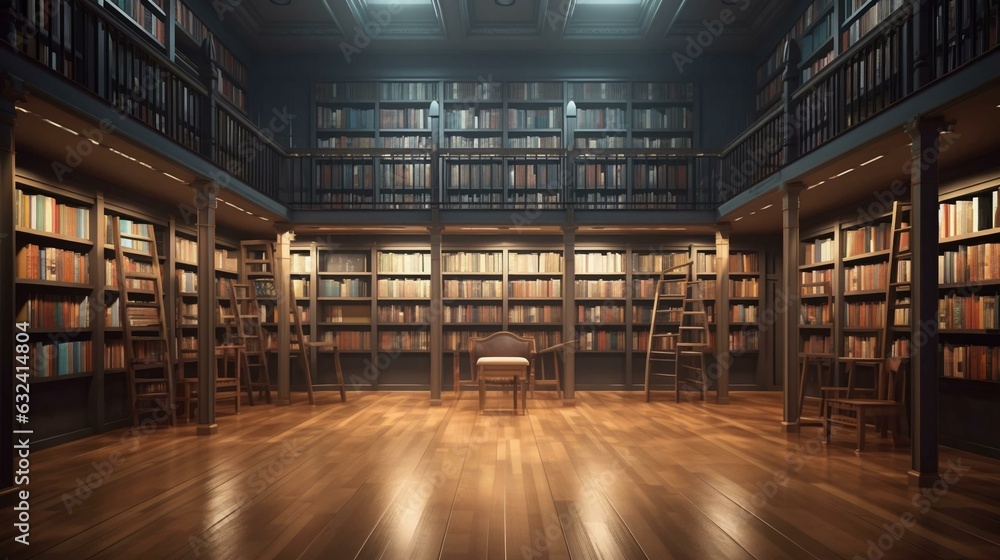 Aufkleber large library with many books and bookshelves for learning with knowledge. ai generated