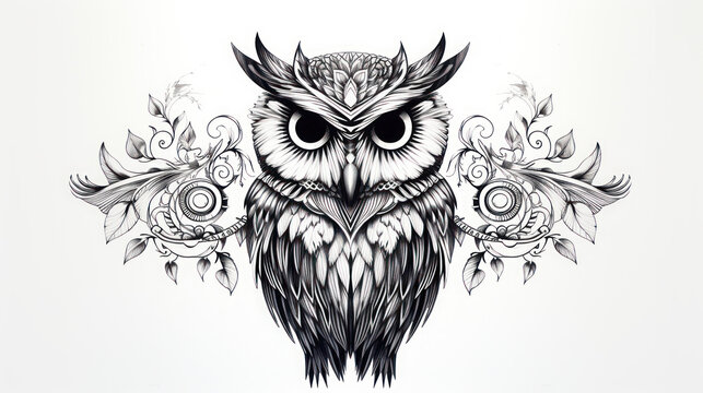 Owl Black And White Drawings