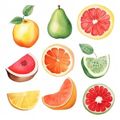 A variety of mouthwatering watercolor fruits. Generative AI