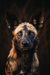 African Wild Dog (African Painted Dog). Majestic Portrait. Africa Wildlife Animal. Generative ai