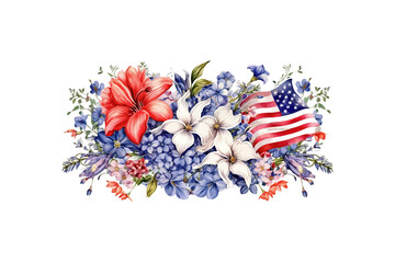 Fototapeta na wymiar American flag with spring flowers. USA independence. Vector illustration design.