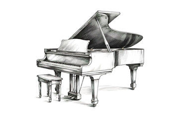 Vintage grand piano hand drawn sketch. Vector illustration design.