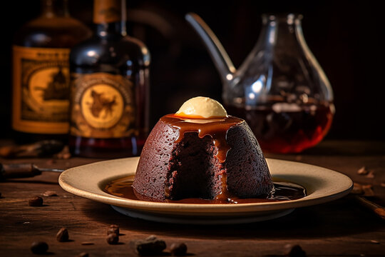 blackwell pudding served with liquid chocolate