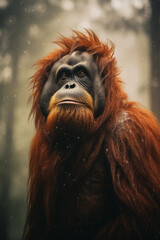 Bornean Orangutan in the Jungle. Majestic Portrait. Wildlife Animal. Generative ai
