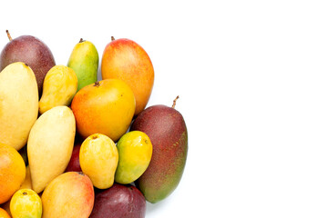 Fototapeta na wymiar Tropical fruit, Mango on white background. Top view