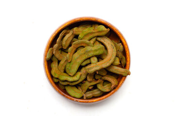 Young tamarind on white background.