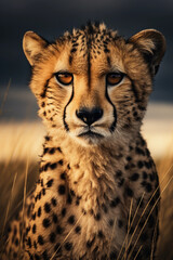 Cheetah in the Savannah. Majestic Portrait. Africa Wildlife Animal. Generative ai