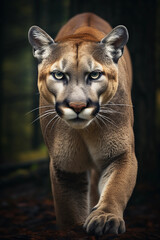 Cougar Mountain Lion in its Natural Habitat. Majestic Portrait. Wildlife Animal. Generative ai