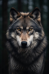 Naklejka na ściany i meble Gray Wolf in its Natural Habitat. Majestic Portrait. North America Wildlife Animal. Generative ai
