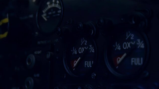 Flight Controls Inside An Old Jet Fighter. Close Up. 4K Resolution.