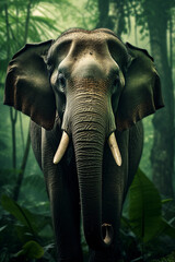 Male Indian Elephant in the Jungle. Majestic Portrait. Wildlife Animal. Generative ai