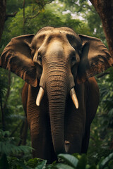 Male Indian Elephant in a Jungle. Majestic Portrait. Wildlife Animal. Generative ai