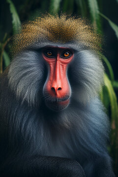 Mandrill in the Jungle Showing its Beauty. Majestic Portrait. Wildlife Animal. Generative ai