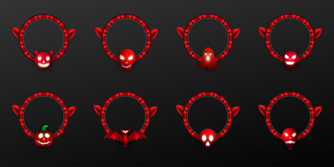Fototapeta na wymiar Halloween Game Avatar Red Border Frames with Spooky Halloween Elements