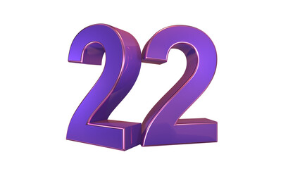 Purple glossy 3d number 22
