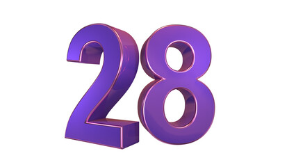 Purple glossy 3d number 28