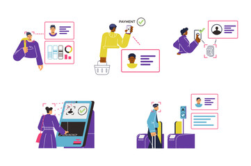 Fototapeta premium Biometric authentication for bank access flat vector illustrations isolated.