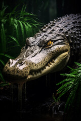Obraz premium Nile Crocodile in the Savannah Showing Presence. Majestic Portrait. African Wildlife Animal. Generative ai