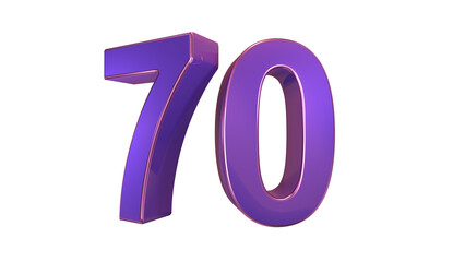 Purple glossy 3d number 70