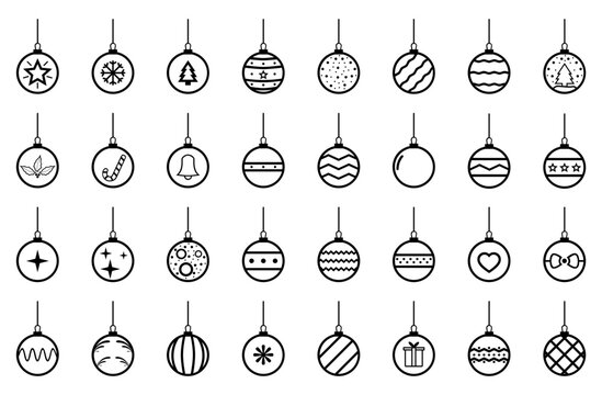 Christmas Balls Line Art SVG Icons Set