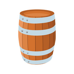 ector illustration of barrels alcohol. Front, side and top view of wooden barrels with rum bar containers faucet hoop decent cartoon flat illustration style. Winery process tool