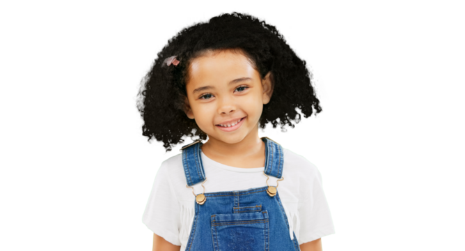 Happy, young and portrait of child with smile on isolated, png and transparent background. Kindergarten, fashion and face of kid with cute outfit for childhood, happiness and style in South Africa
