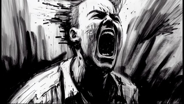 animation of a man frustrated man screaming because of anxiety and depression. endless loop animation. mental health concept.