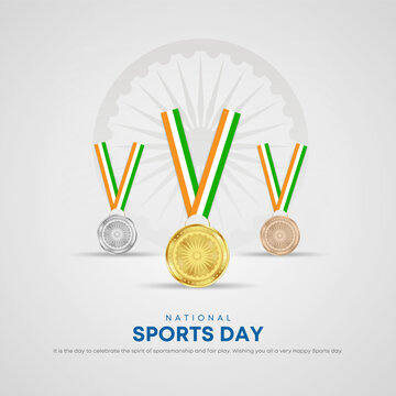 Indian National Sports Day Concept, 29 August. Vector Illustration.